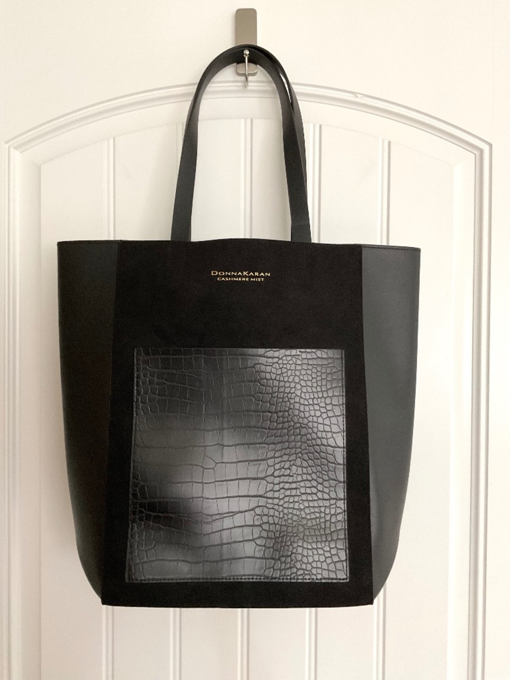 Donna‎ Karan Cashmere Mist Large Black Tote Shoulder Bag w/ Front Pocket NWOT